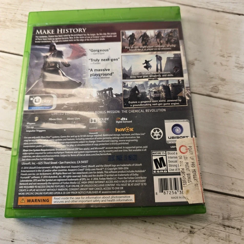 Assassins Creed Unity Limited Edition Xbox One Game Ubisoft Microsoft 2014